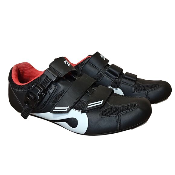 Peloton Cycling Shoes EU 42 Look Delta 3-Bolt Black Red Ratchet Straps - Picture 12 of 12
